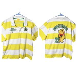 Tokyo Disney Resort Polo Shirt SZ XL White Yellow Rare Striped Winnie The Pooh